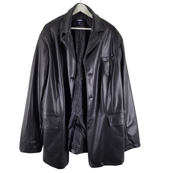 Kingsize Vegan Leather Blazer Jacket  Mens XL Tall Black 3 button Excellent - Picture 1 of 12